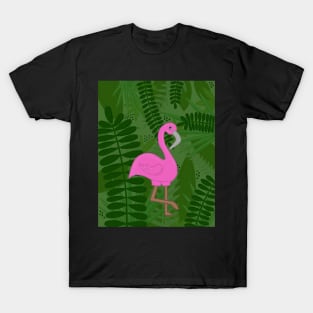 Pink Flamingo on Tropical Leaves T-Shirt